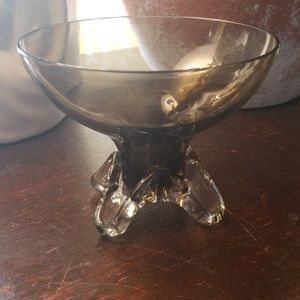 Viking Glass Smoke and Clear Footed Bowl